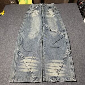 Cotton Candy Womens Wide Leg Jeans with Straps Size 25x28 Grunge Rave Baggy Y2K